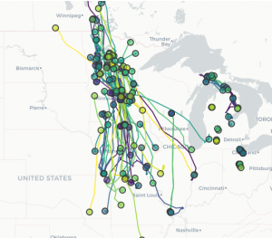 A map of the migration patterns of Trumpeter Swans in the Midwest